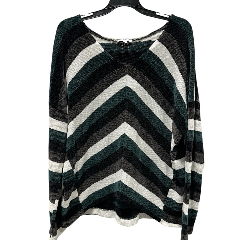 White Birch Chevron V-Neck Sweater - Black, Gray, White